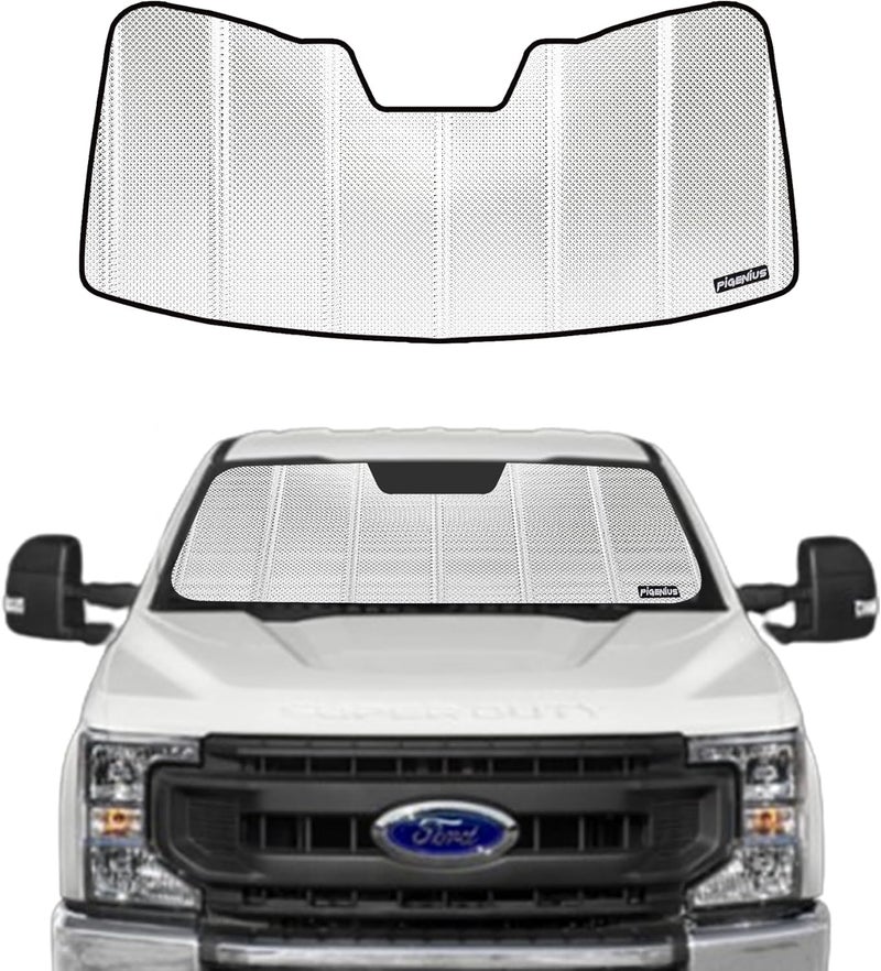 Pigenius Windshield Sun Shade for Ford F250/F350 2017-2022. Reflective Aluminum Film Front Window Sunshade - BLAZBLOCK - Image 1